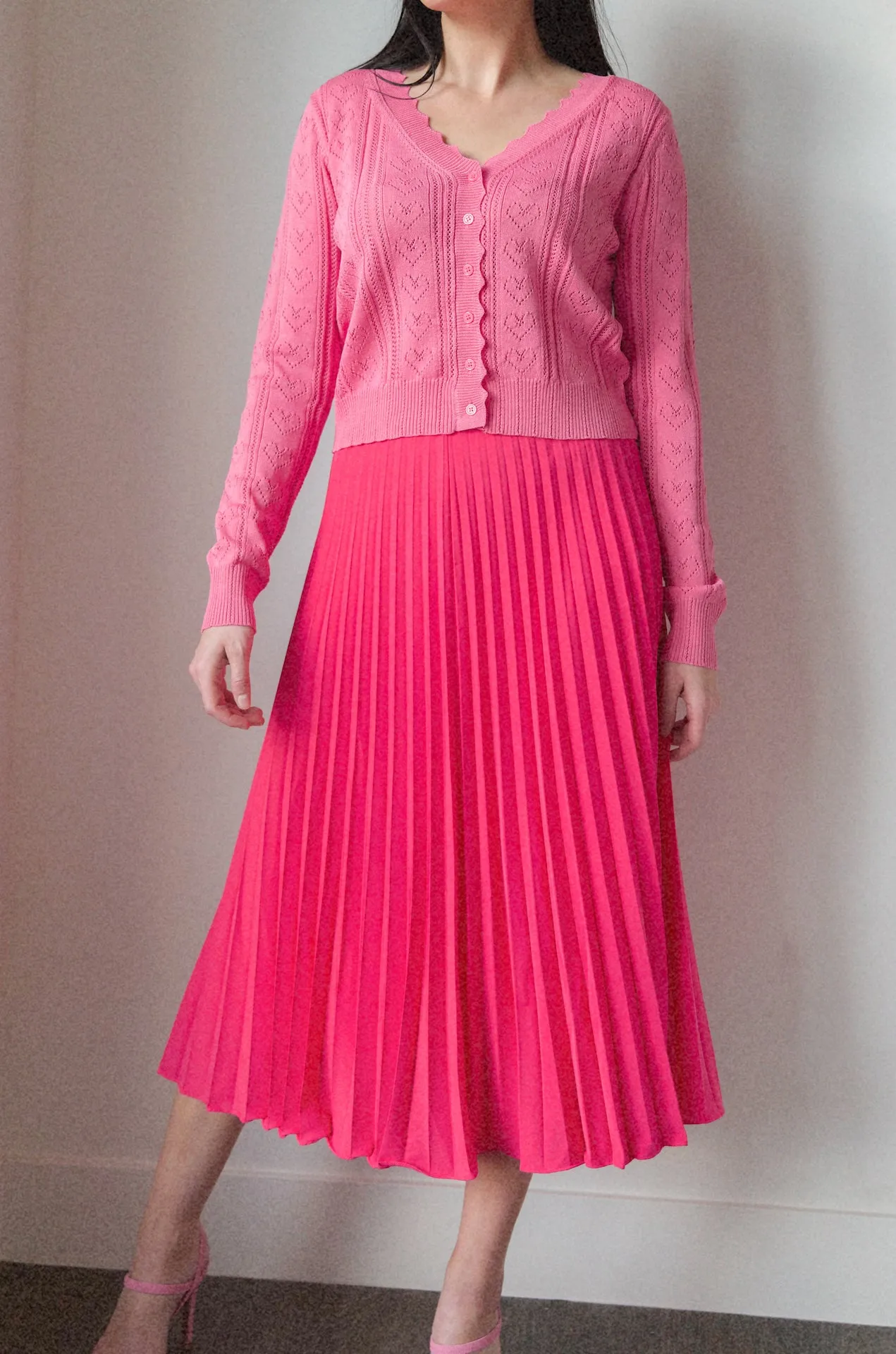 Pink Pleated Midi Skirt