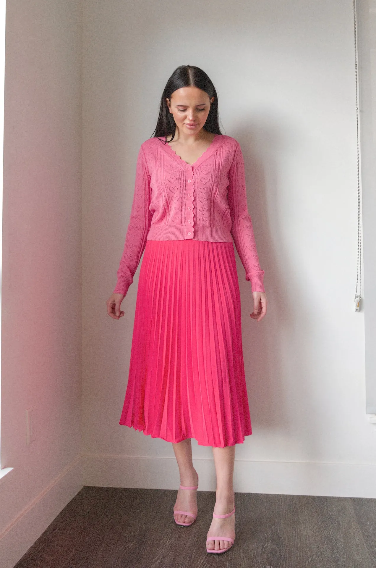 Pink Pleated Midi Skirt