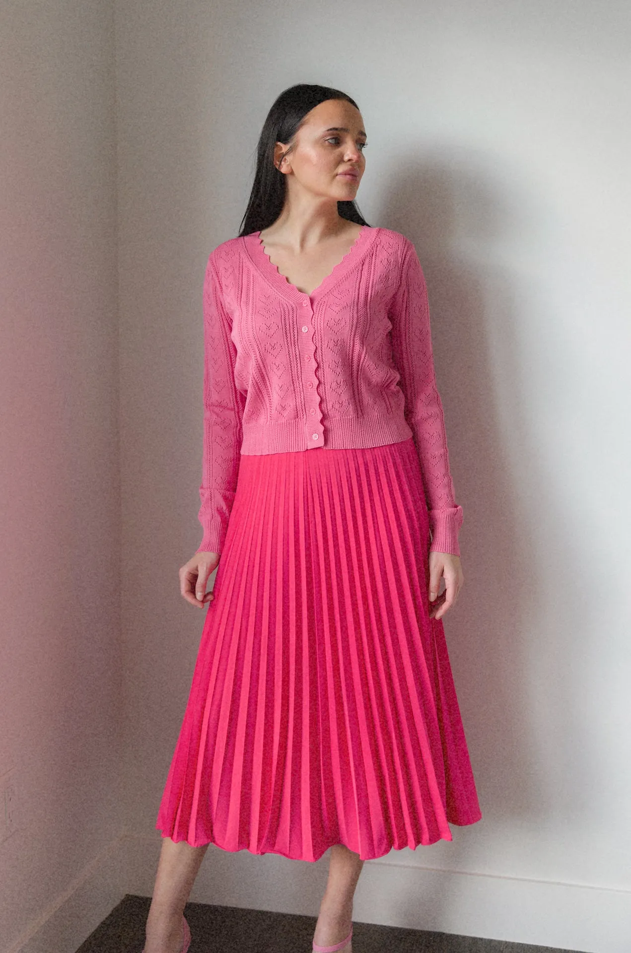 Pink Pleated Midi Skirt