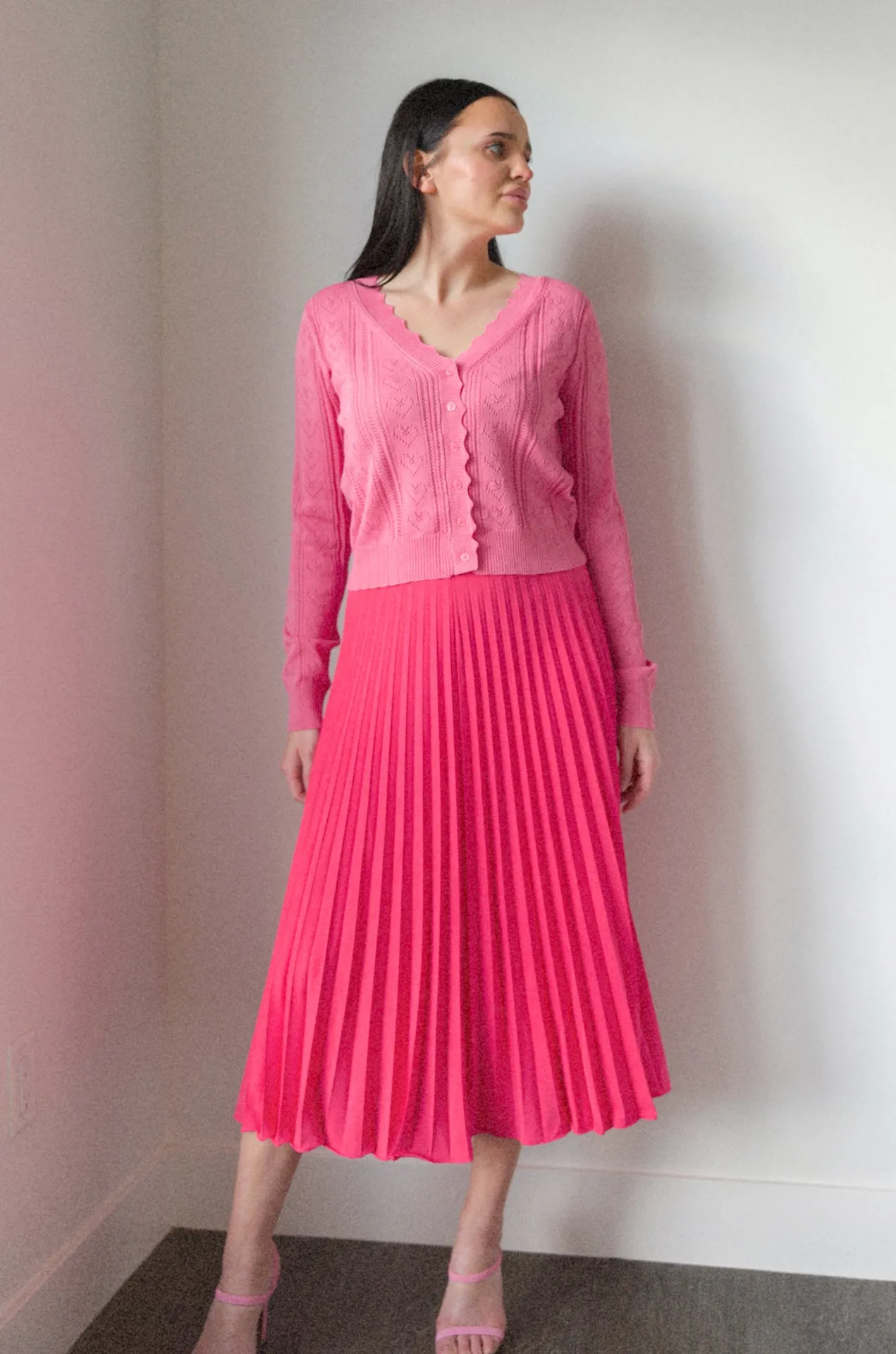 Pink Pleated Midi Skirt