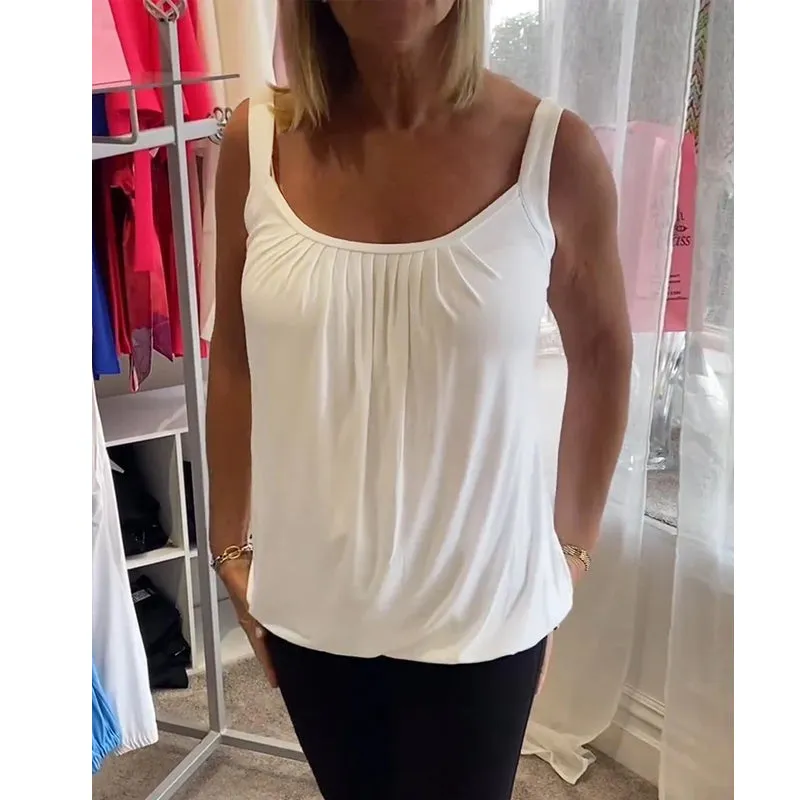 Pleated solid casual sleeveless top