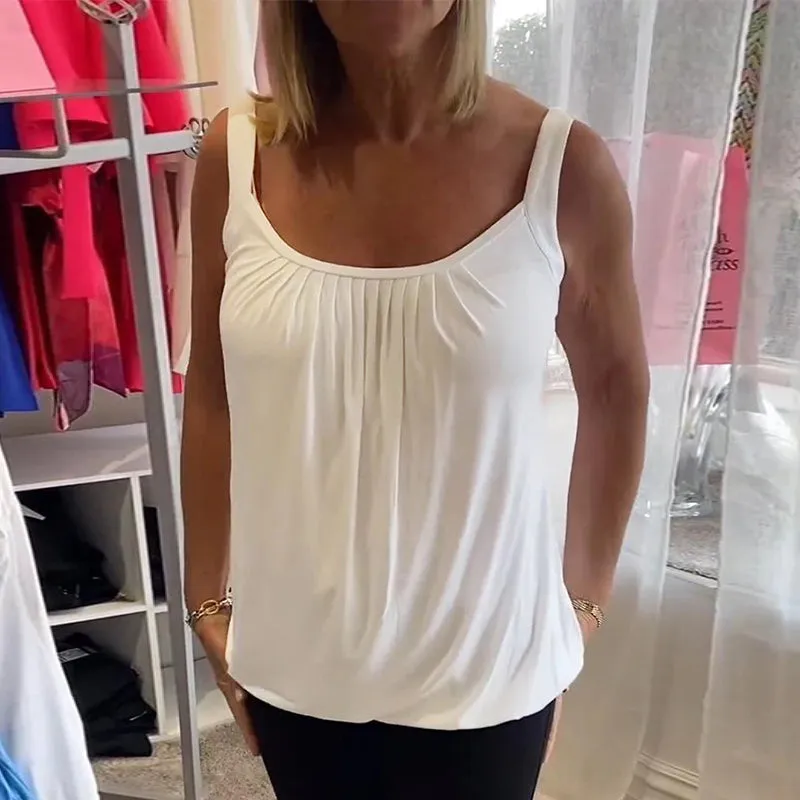 Pleated solid casual sleeveless top