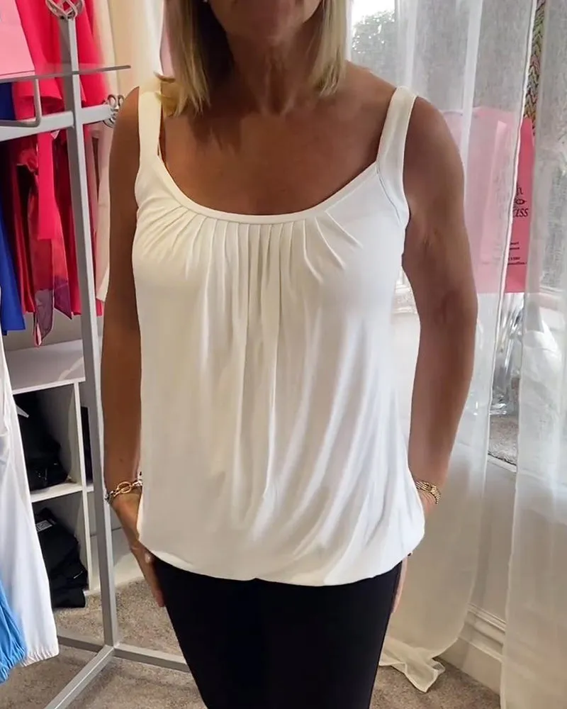 Pleated solid casual sleeveless top