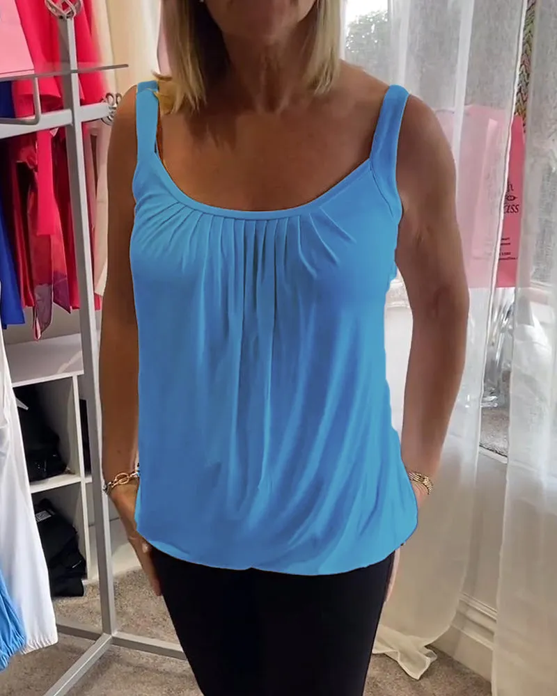 Pleated solid casual sleeveless top