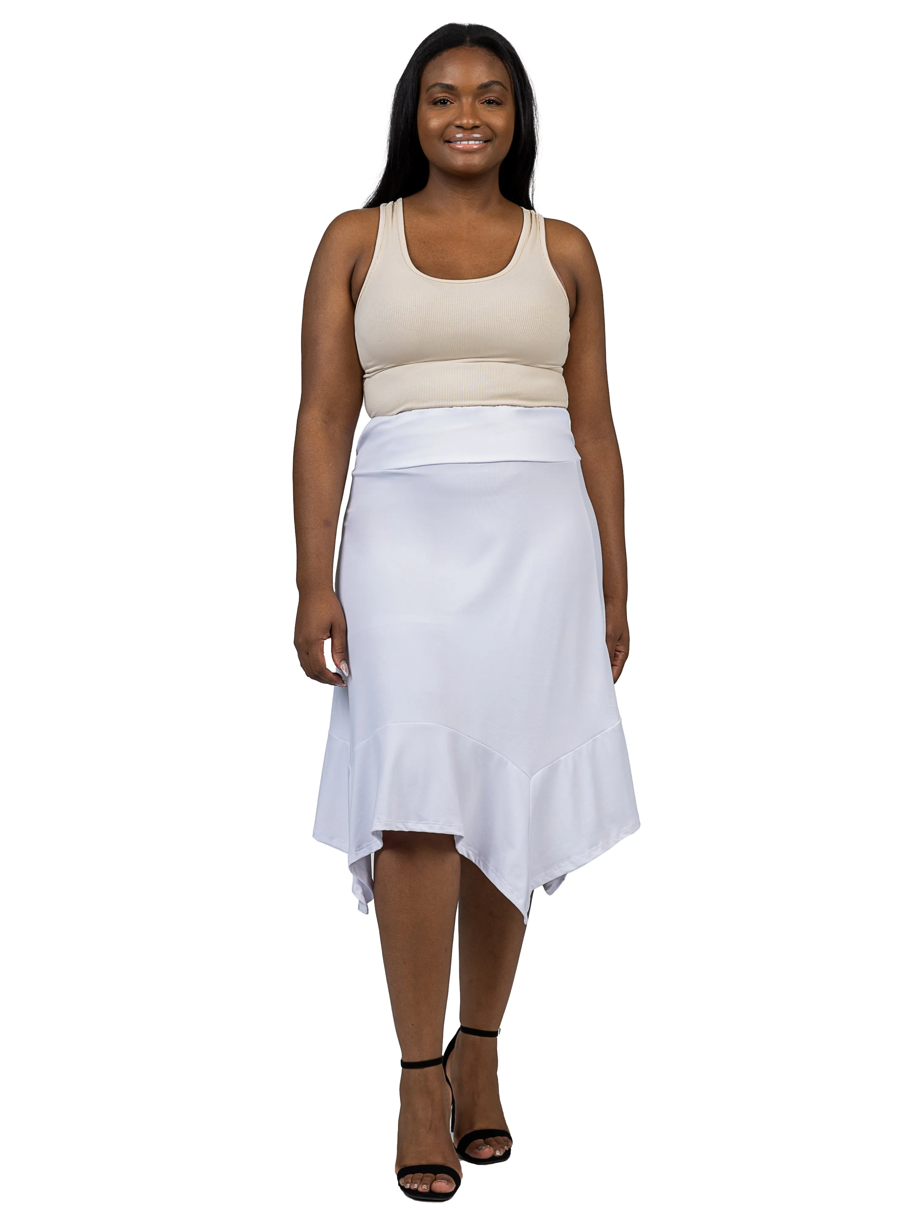 Plus Size Solid Color Knee Length Elastic Waist Handkerchief Skirt