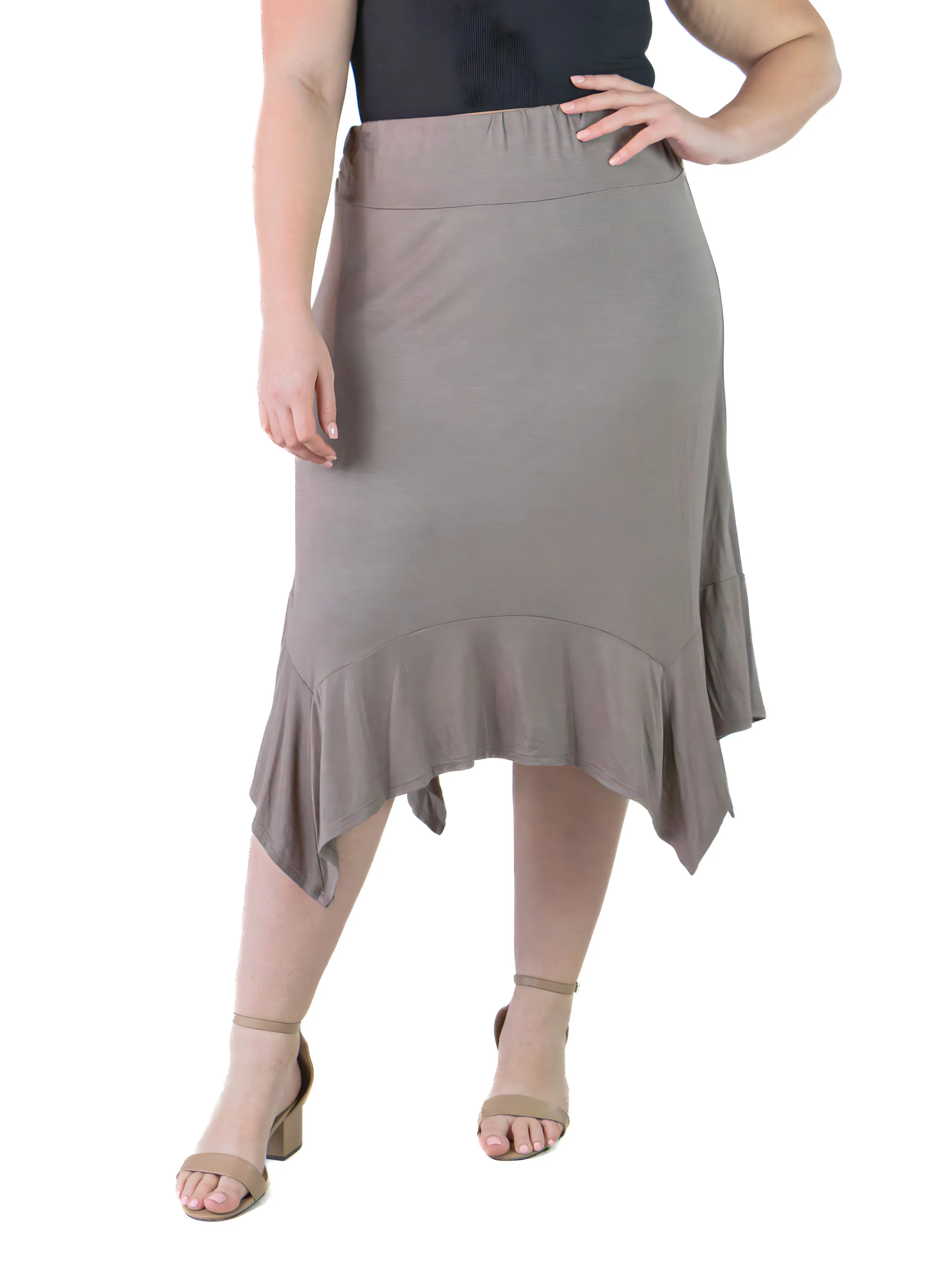 Plus Size Solid Color Knee Length Elastic Waist Handkerchief Skirt