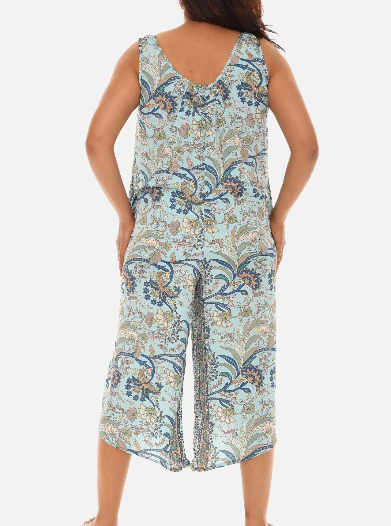 Printed Capri Wide Leg Jumpsuit