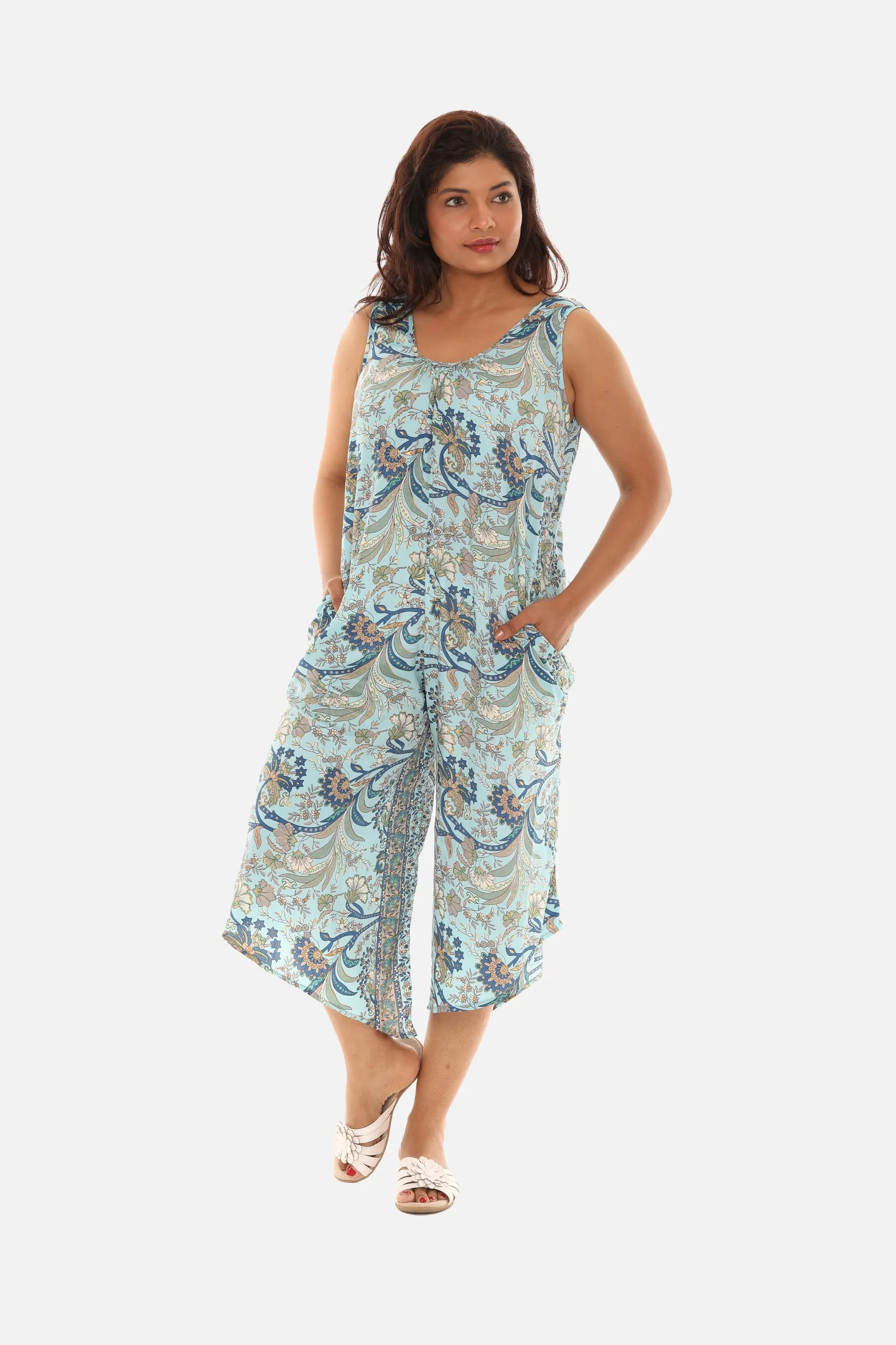 Printed Capri Wide Leg Jumpsuit