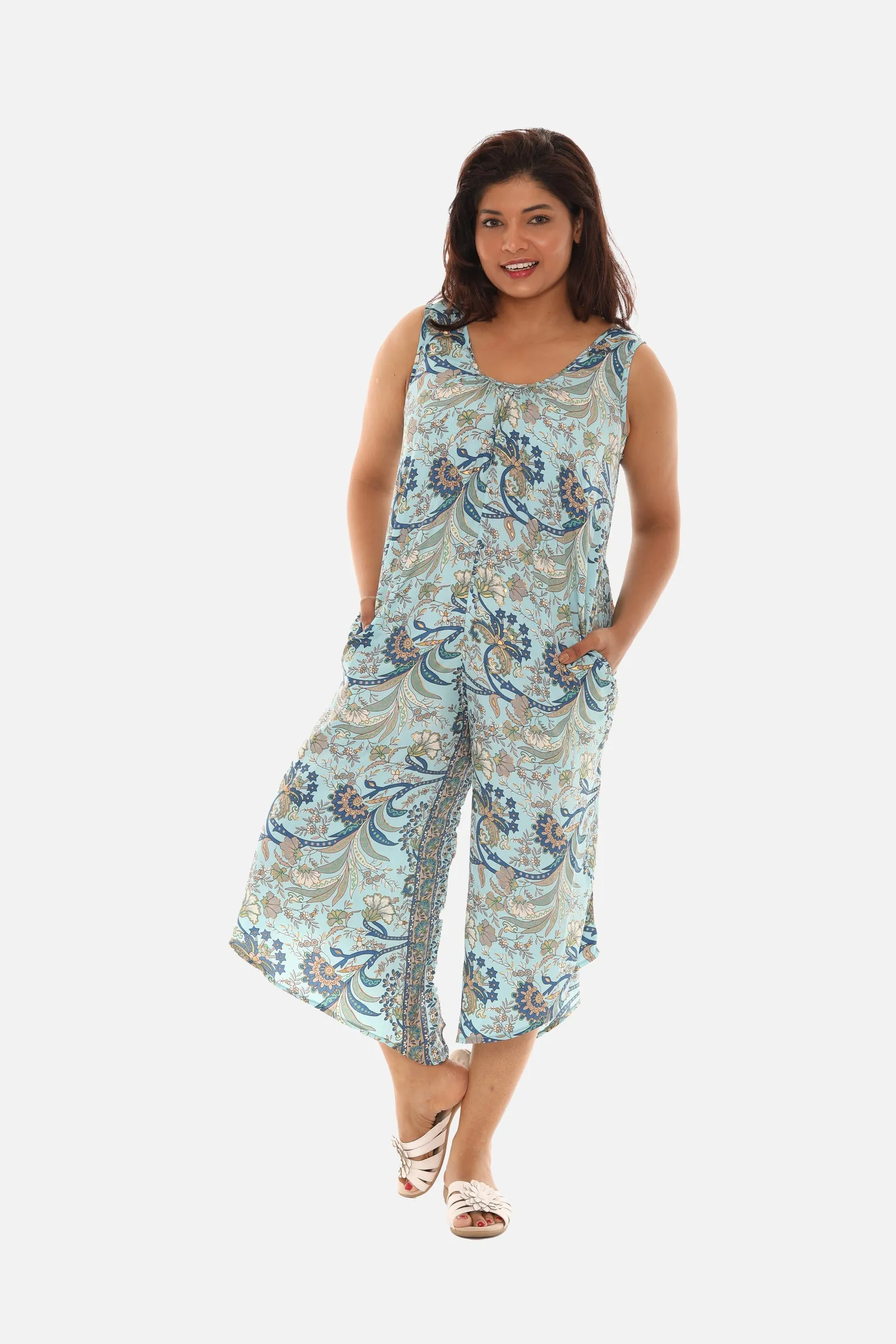 Printed Capri Wide Leg Jumpsuit