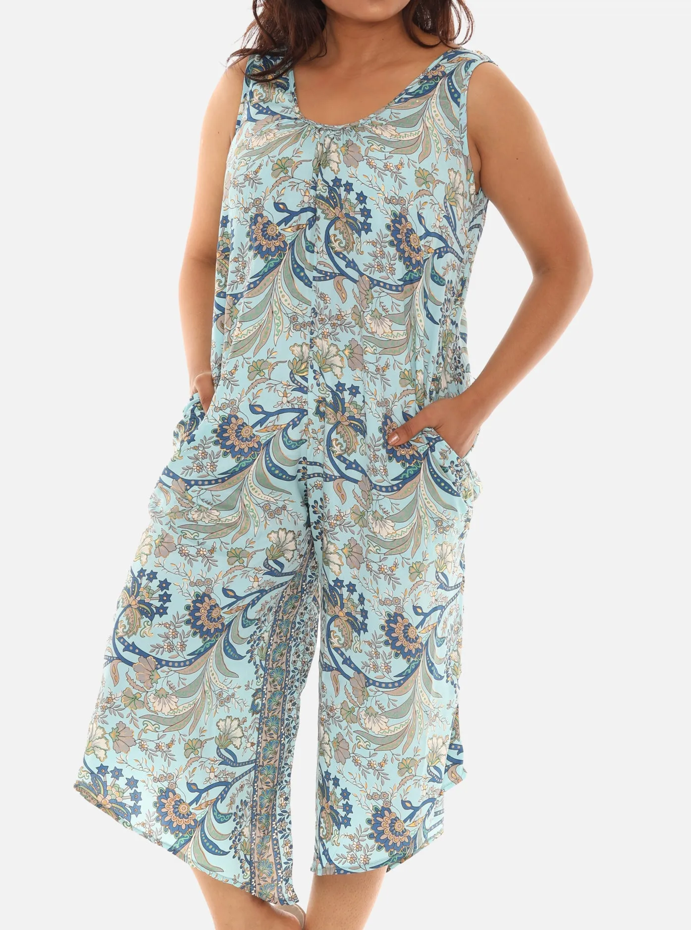 Printed Capri Wide Leg Jumpsuit