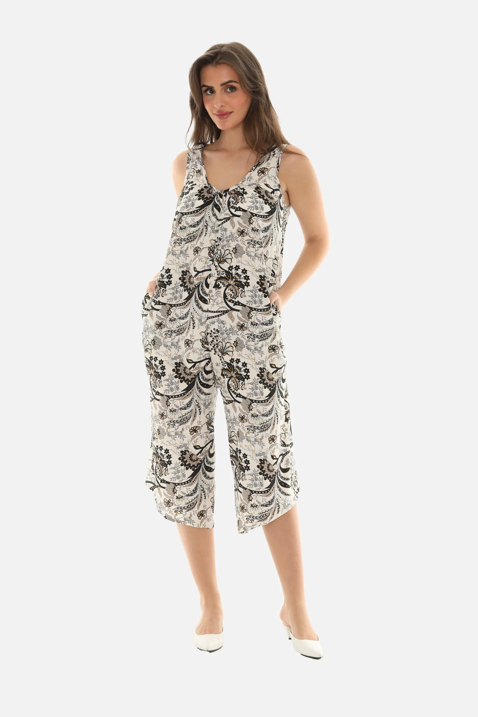 Printed Capri Wide Leg Jumpsuit