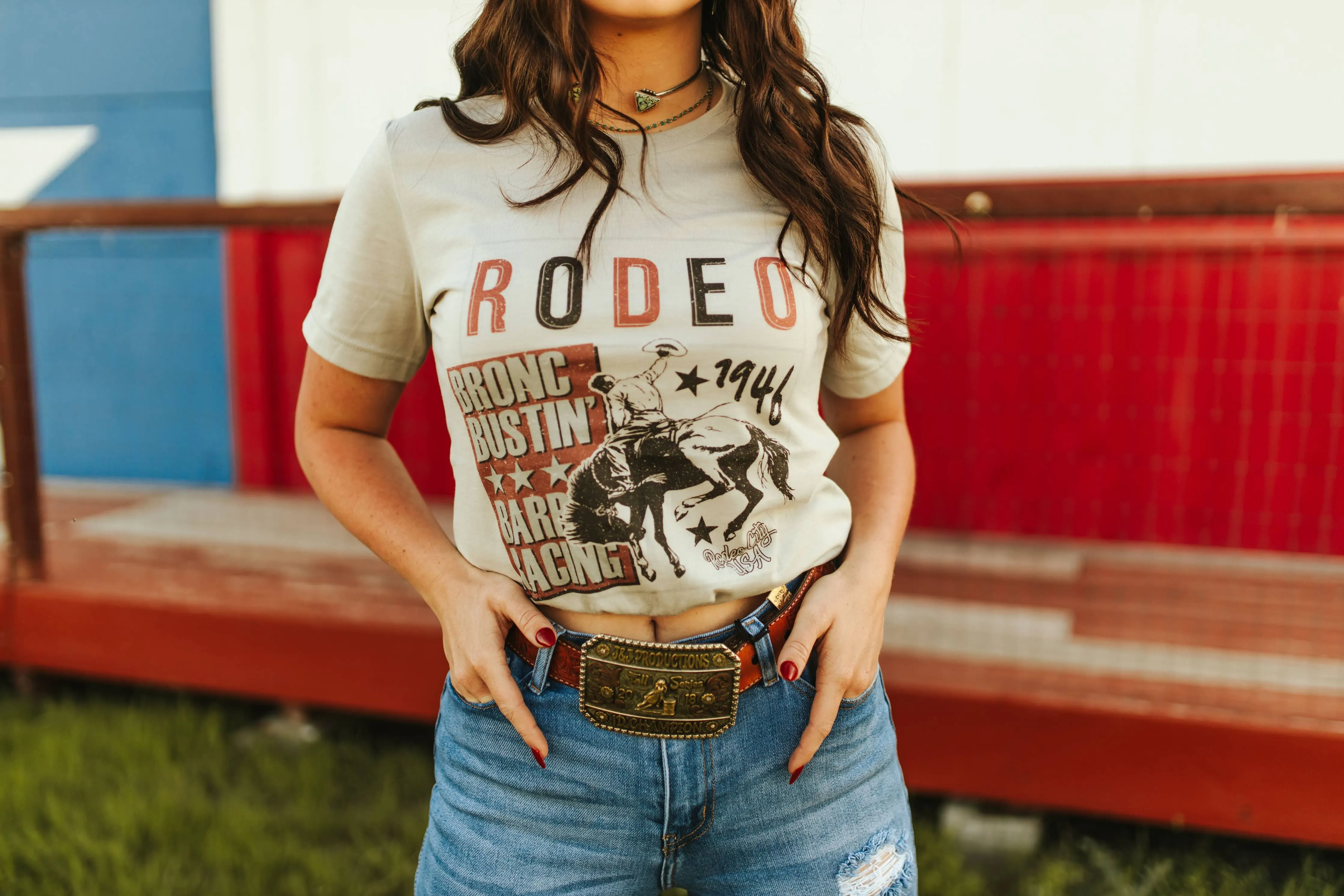 Red, White and Blue Bronc Tshirt (Cool Grey)