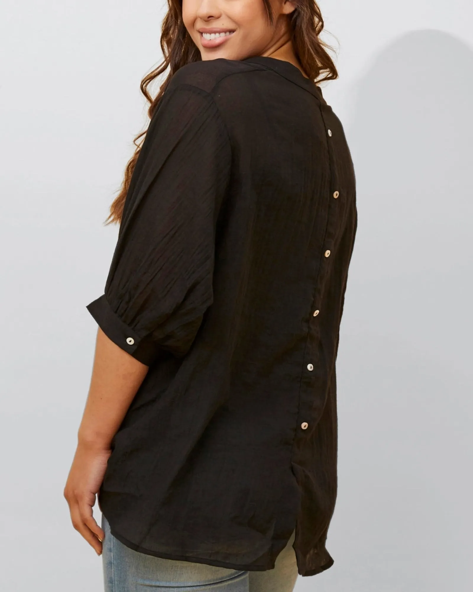 Roxanne Oversized Semi-Sheer Shirt Blouse Solid | Black