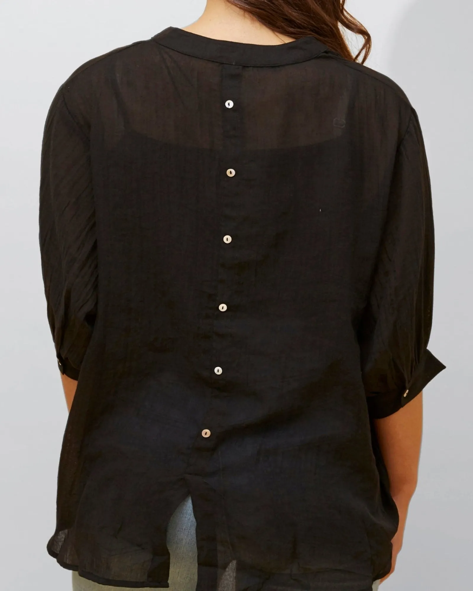 Roxanne Oversized Semi-Sheer Shirt Blouse Solid | Black