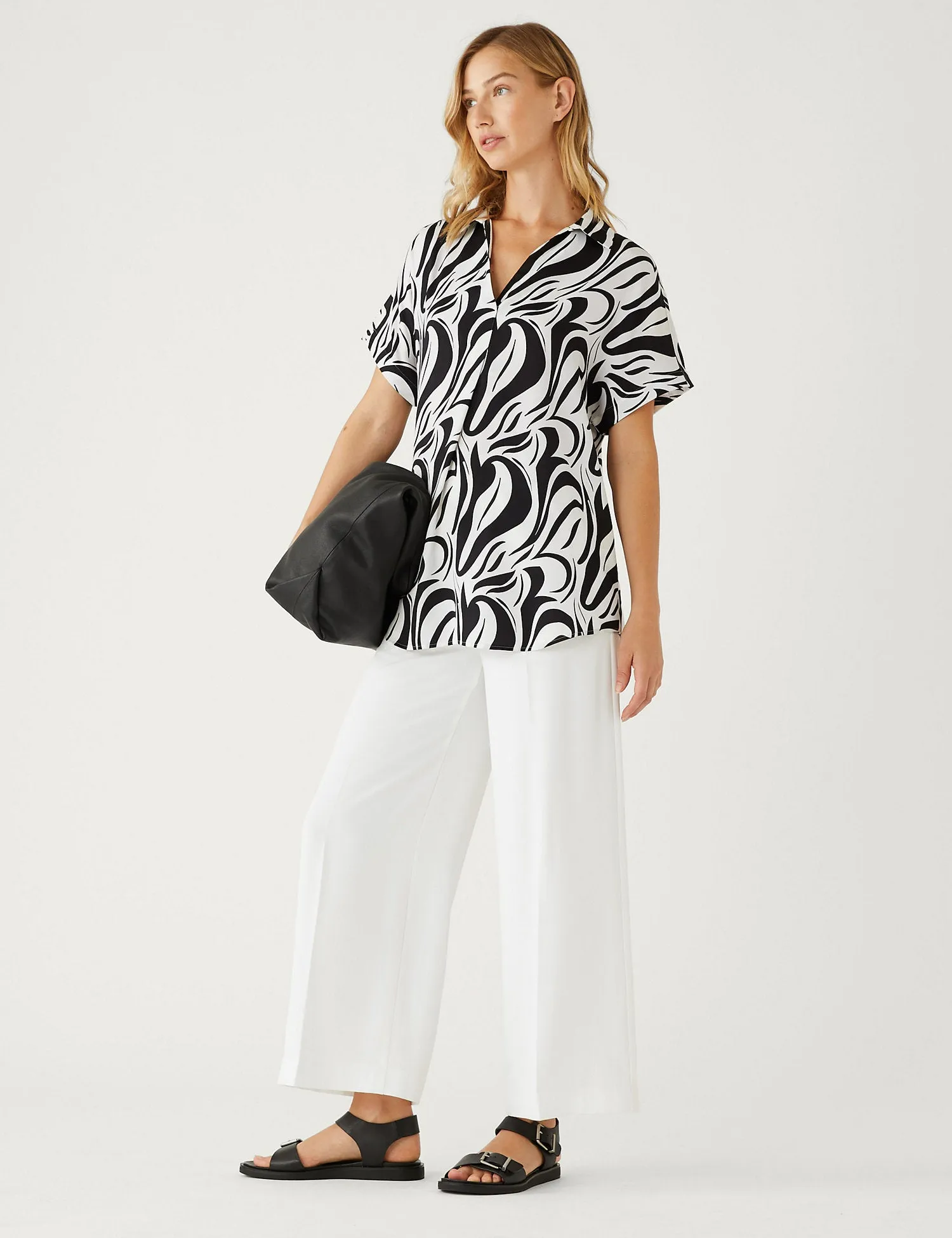 Satin Printed Popover Blouse