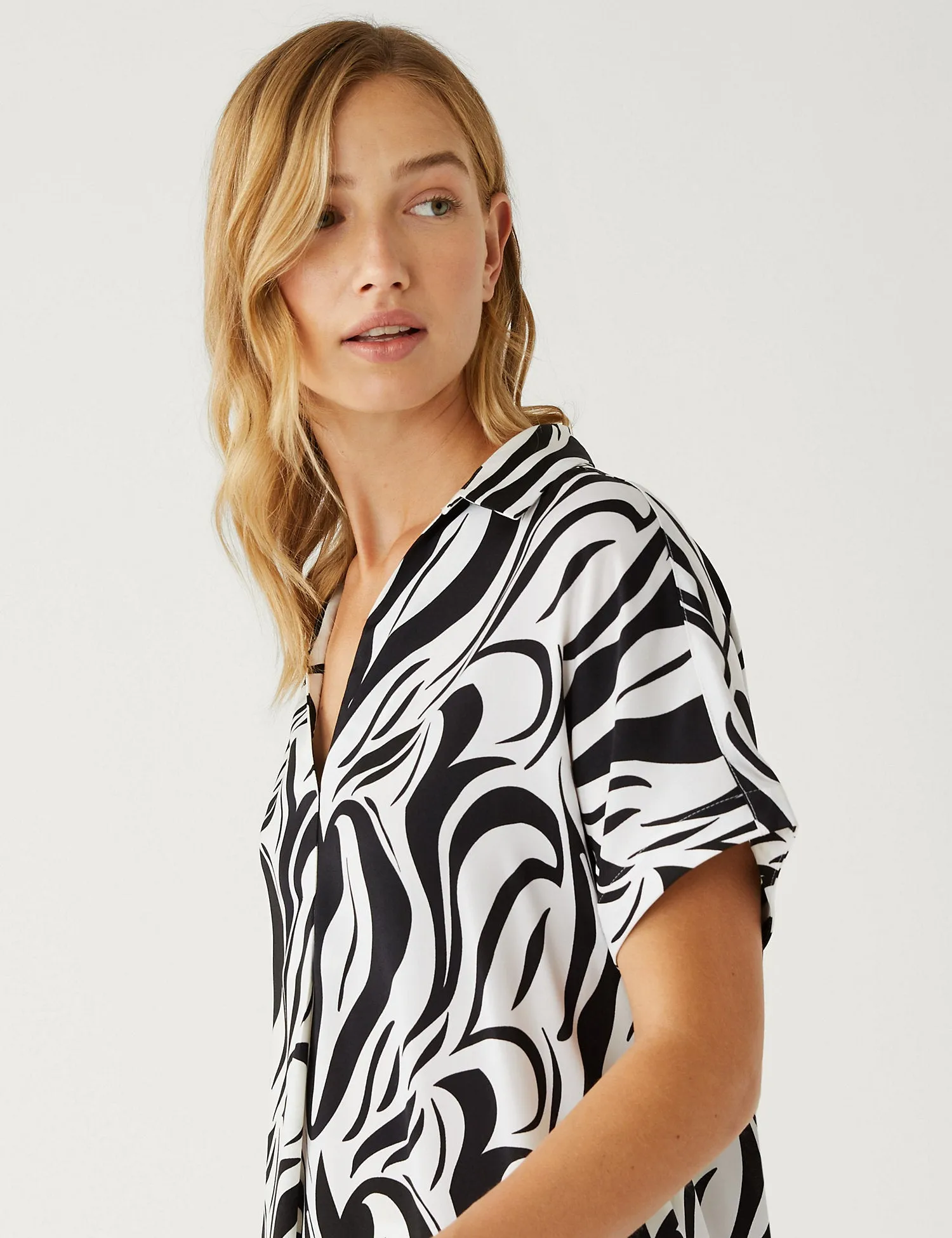 Satin Printed Popover Blouse