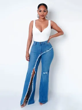 Stretchy Ripped Flared Jeans