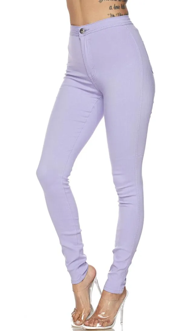 Super High Waisted Stretchy Skinny Jeans - Lavender