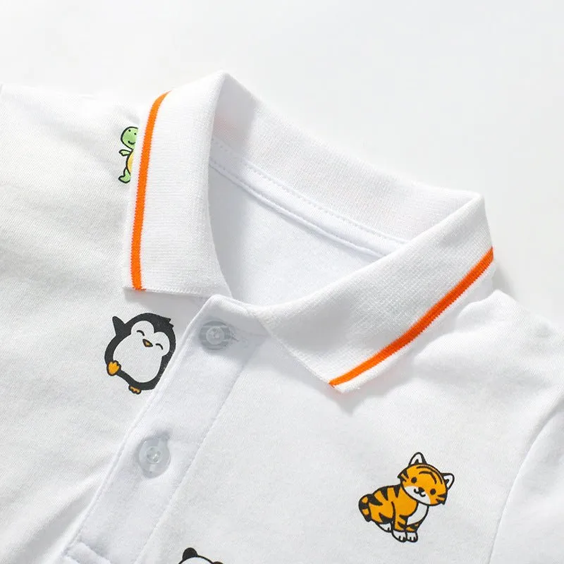 Toddler/Kid's Short Sleeve Little Cartoon Animals Print Design Polo Shirt