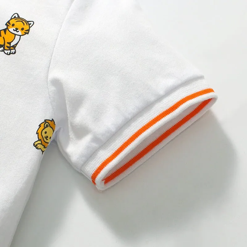 Toddler/Kid's Short Sleeve Little Cartoon Animals Print Design Polo Shirt