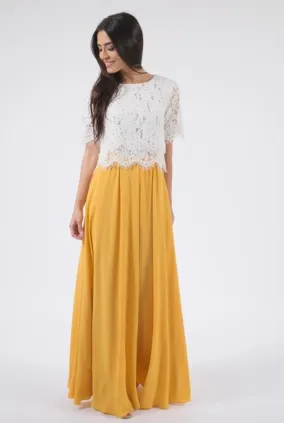 Yellow Chiffon Flowy Maxi Skirt